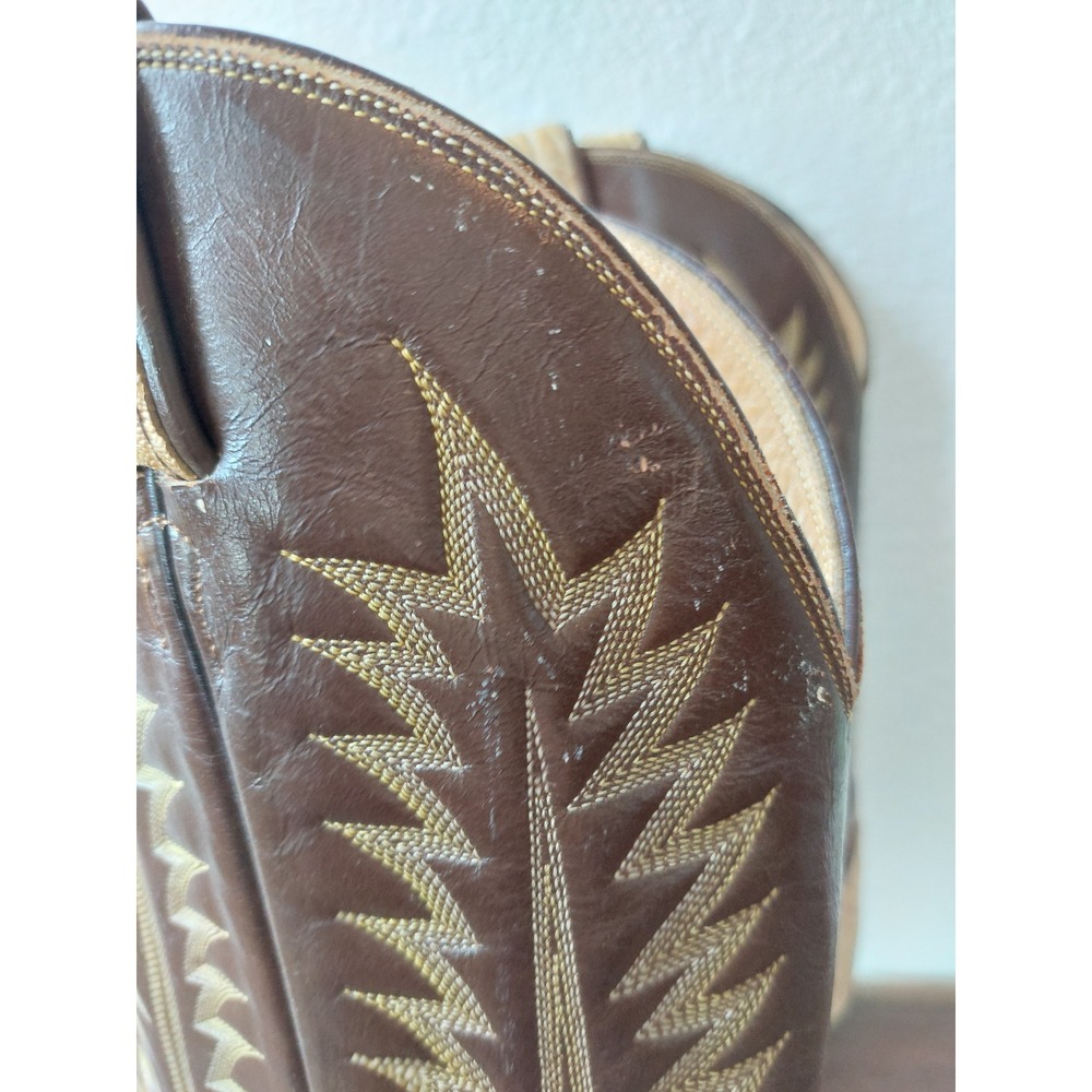 Tony Lama Mens Western Boots Tan Brown Leather Cowboy Stitch Size 7.5B - Picture 4 of 11